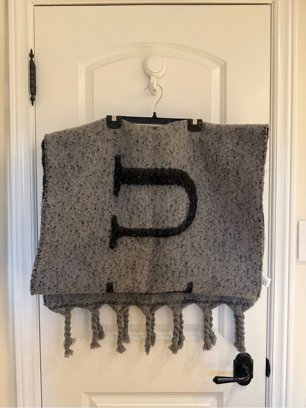 Guess Gray Textured Knit Poncho with Black Logo Tag